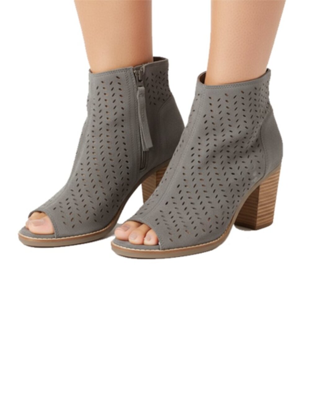 Toms Desert Taupe Suede Majorca Heeled Peep toe ankle Boot Women's size 7